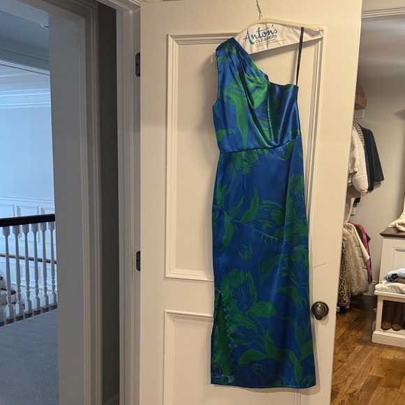 Shoshanna Vibrant Blue and Green One-Shoulder Dress - Picture 2 of 6